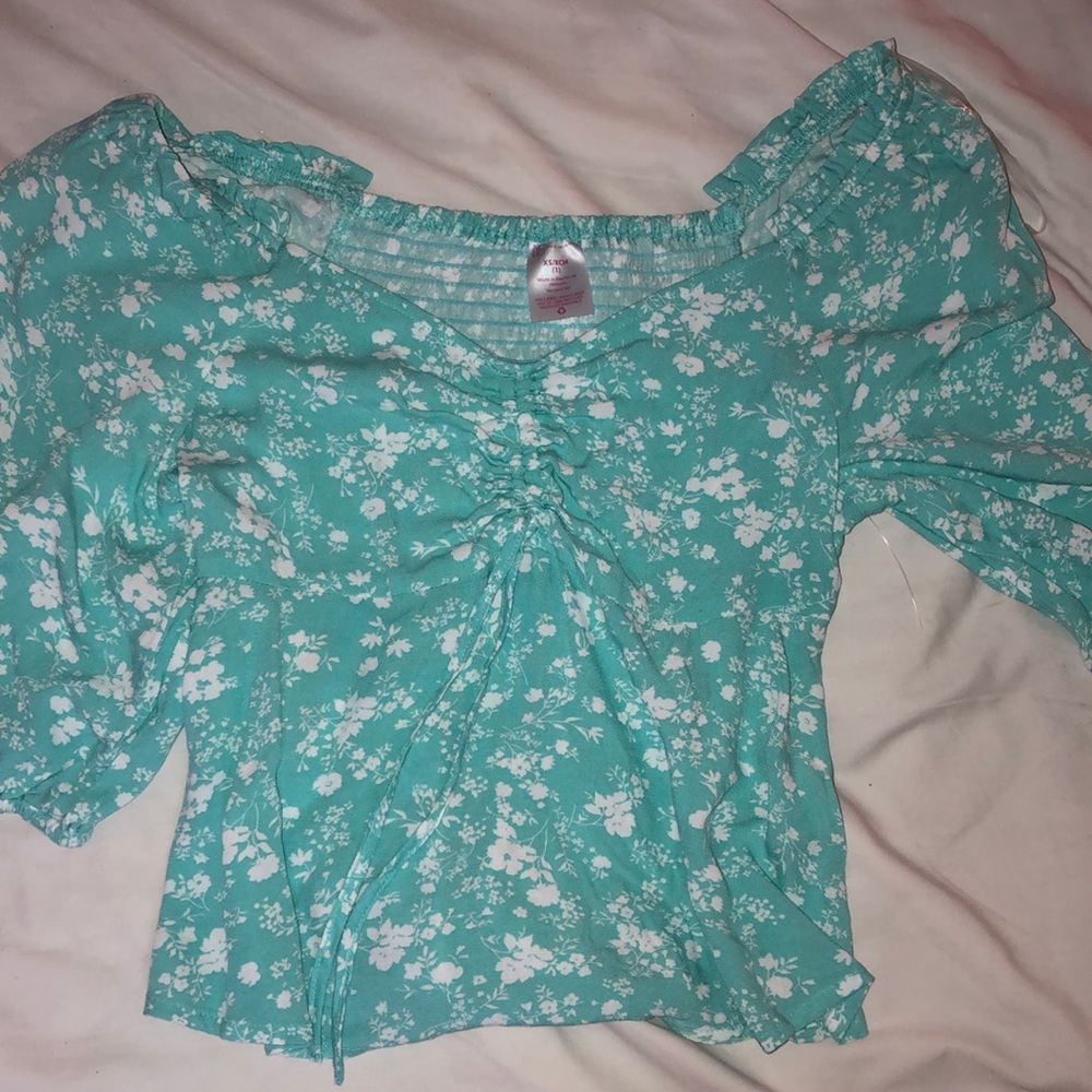 Blue and white crop top